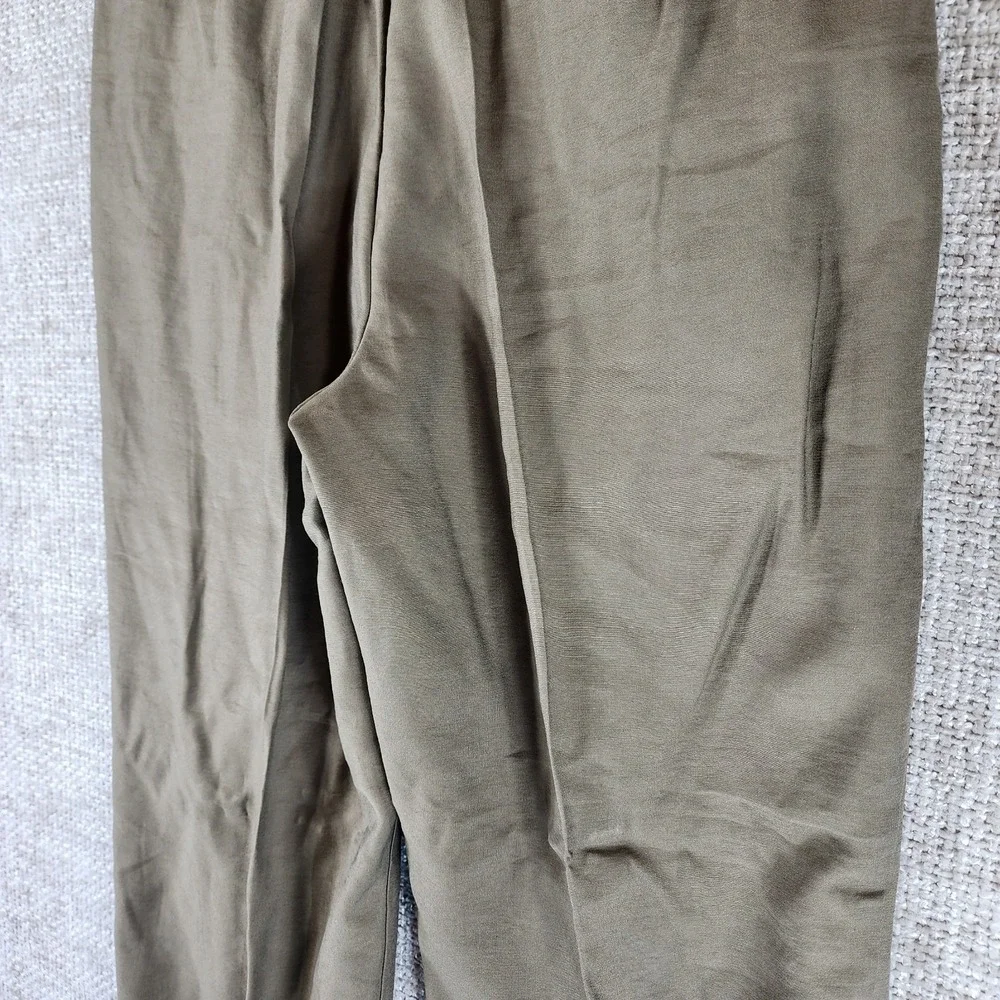 ZARA Straight Leg Pull On Wide Cuff Pants Womens M Green Linen Look Office NWT